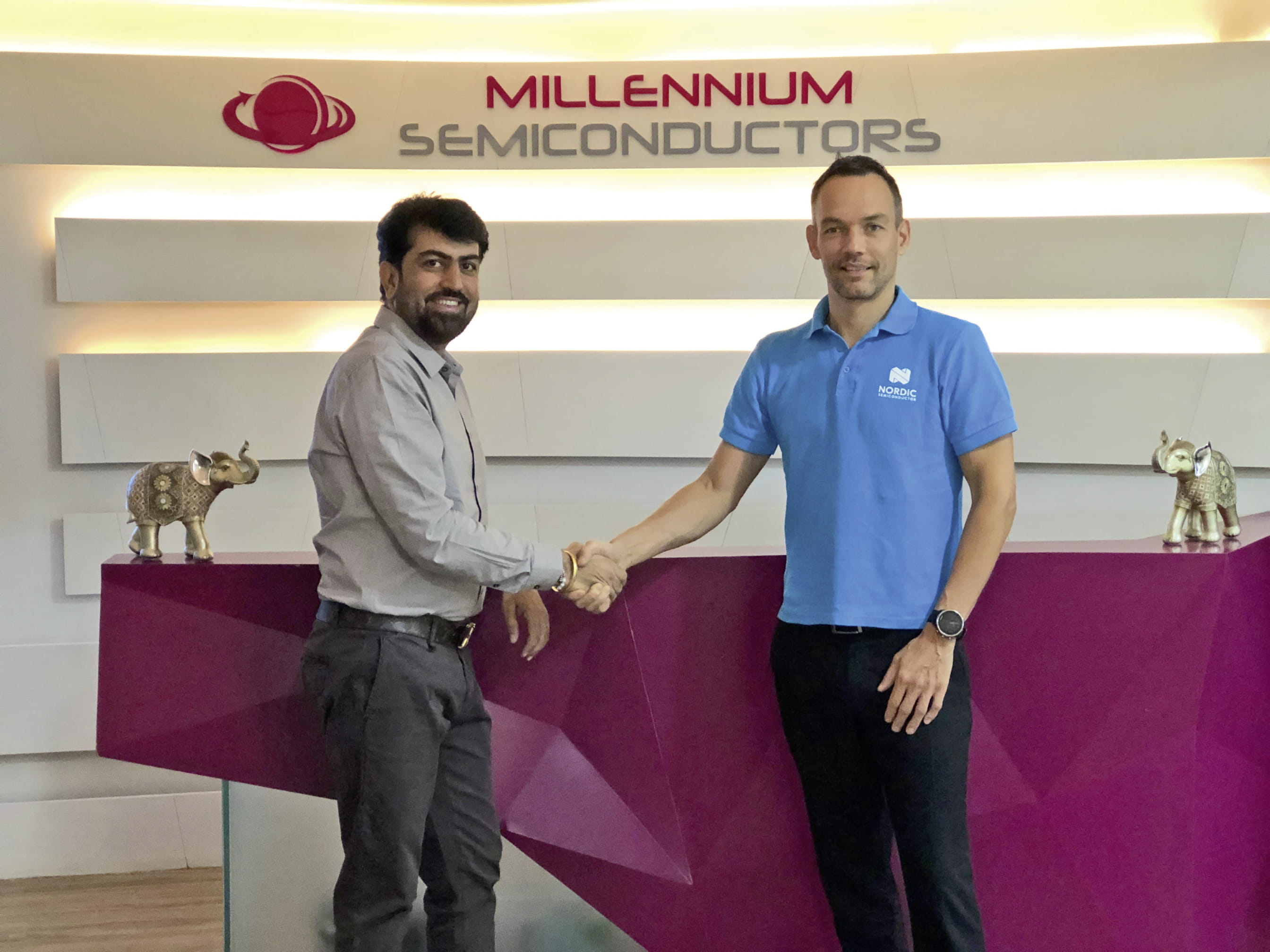 Deal done: Millennium Semiconductors' Haresh Abichandani and Nordic's Bjørn Åge “Bob” Brandal 